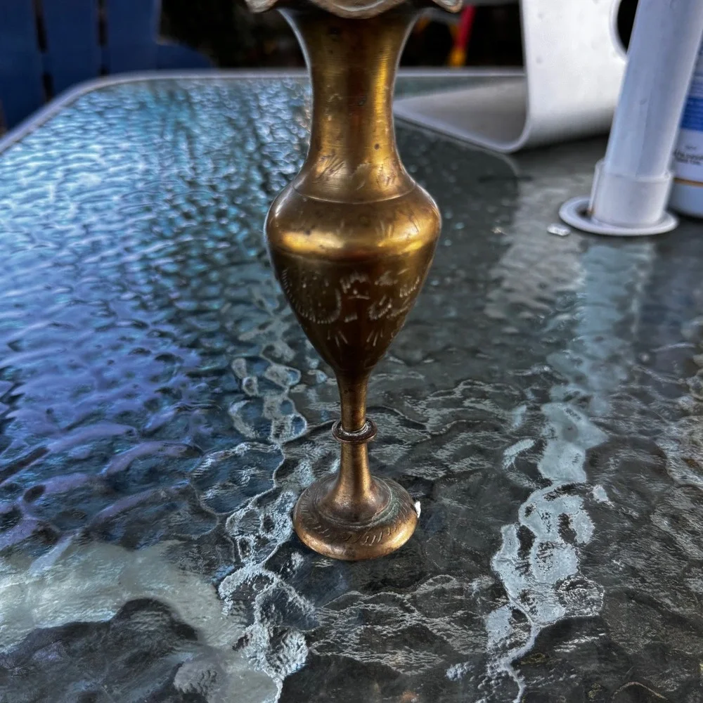 Vintage Etched Brass Bud Vase, Floral Design, Small,‎ Tall, Decorative